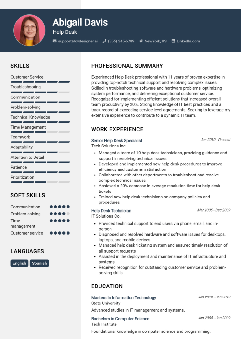 Help Desk Resume Example for 2025: Resume Guide