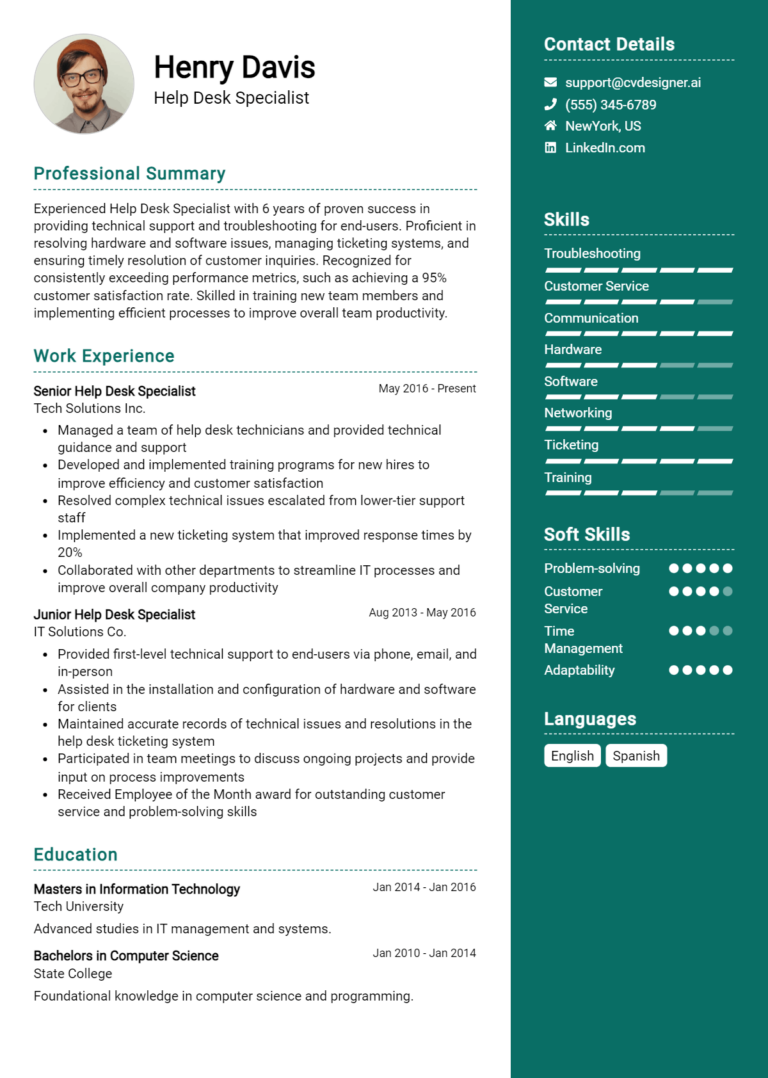 Help Desk Specialist Resume Example for 2025: Tips & Templates