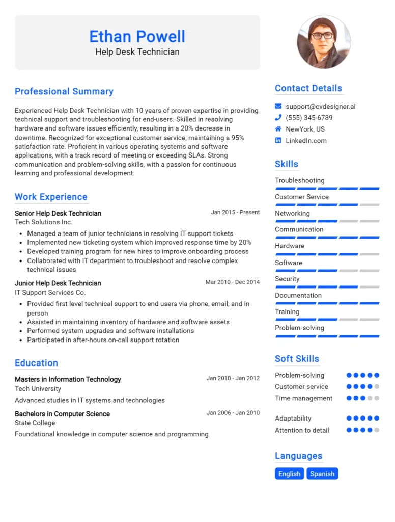 Help Desk Technician CV Example