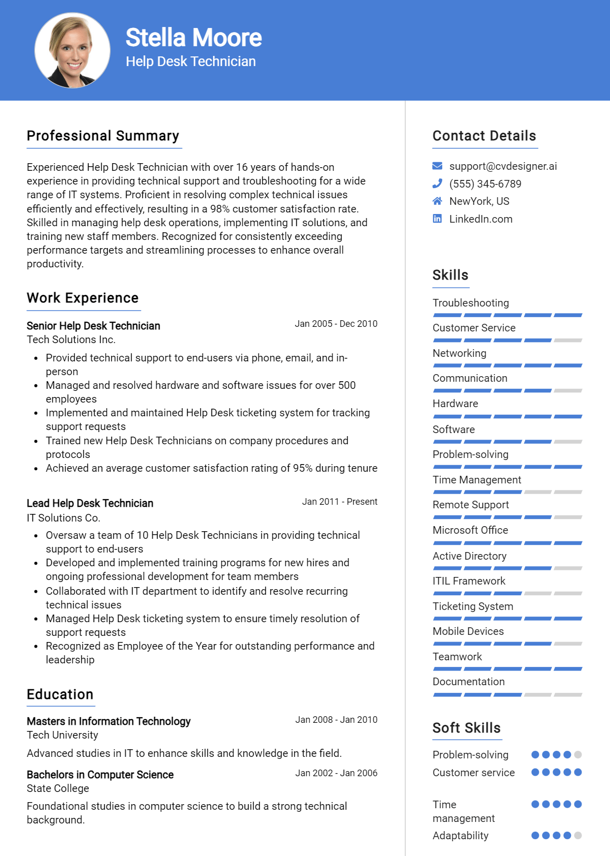 Help Desk Technician Resume Example