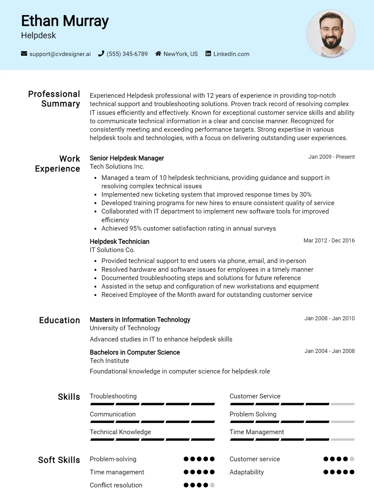 Helpdesk CV Example