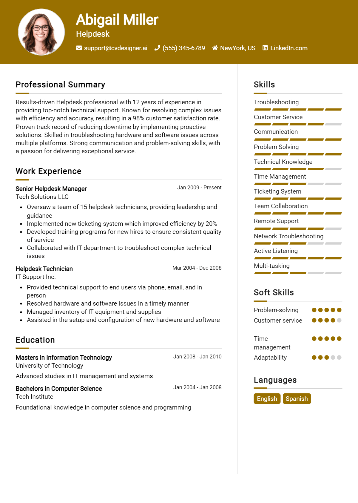 Helpdesk Resume Example