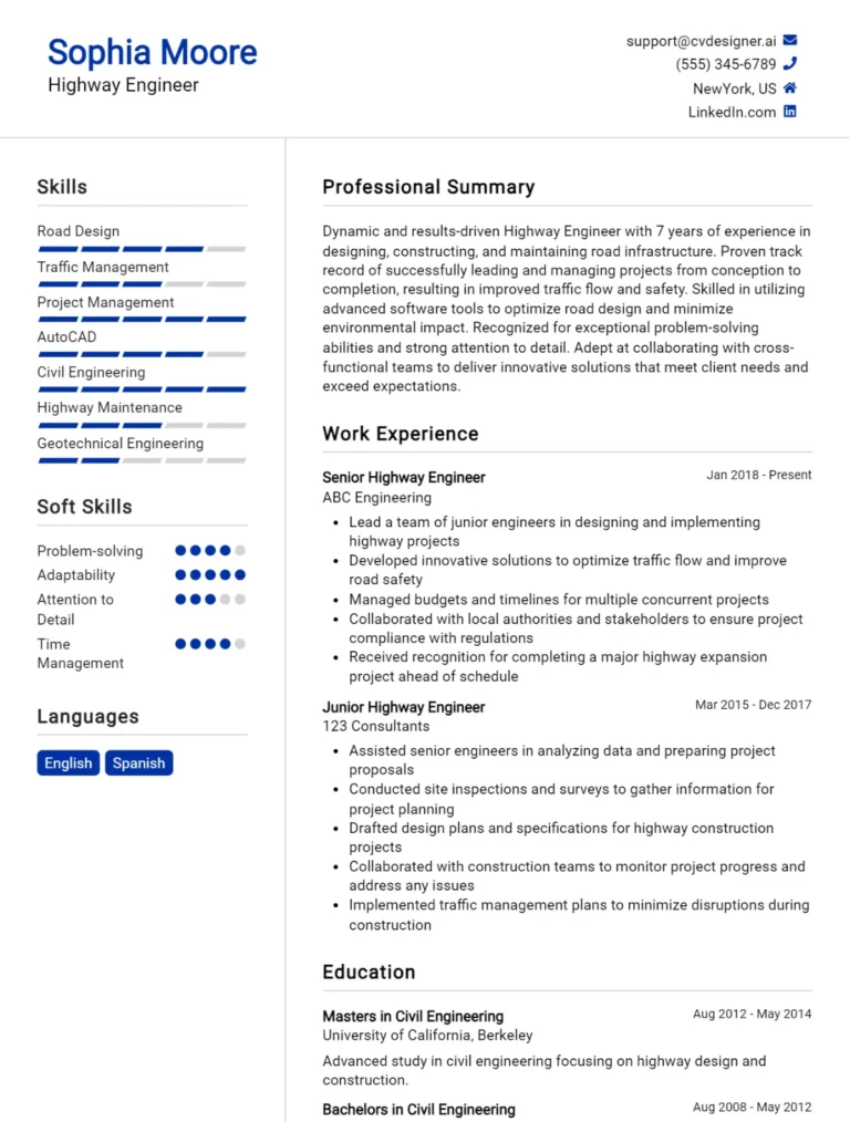 Highway Engineer CV Example For 2025: Top Tips & Samples