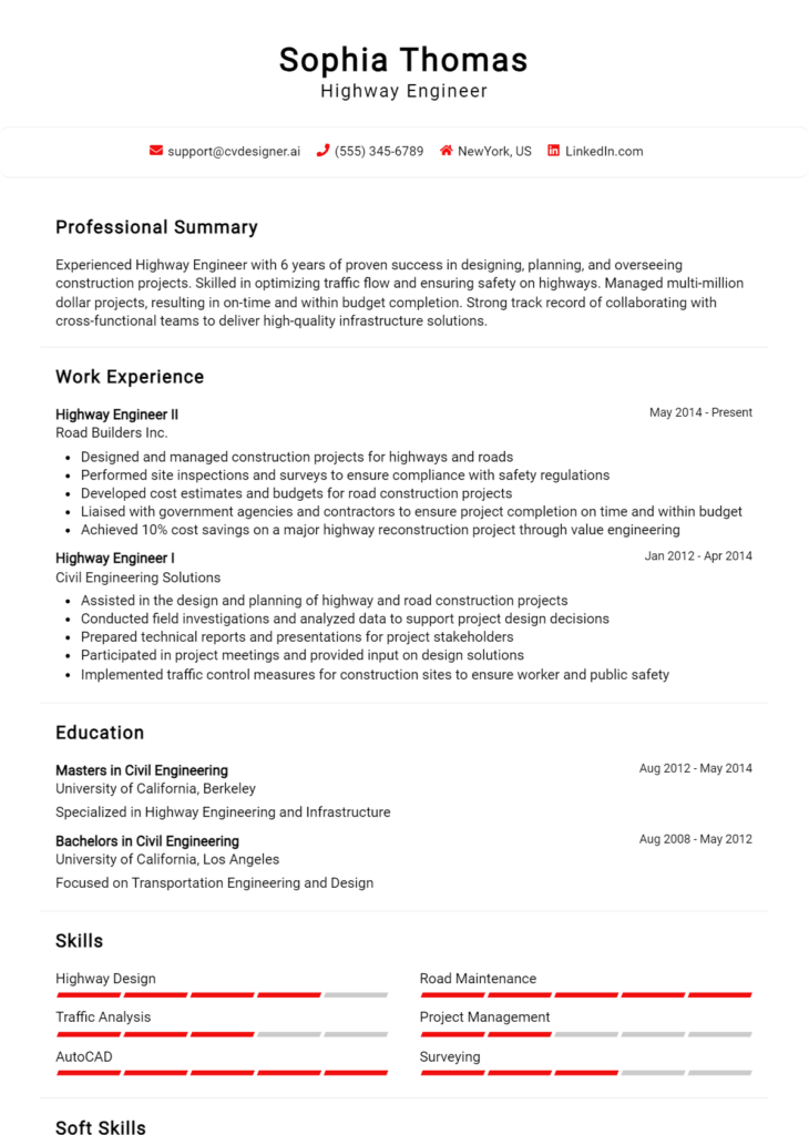 Highway Engineer Resume Example for 2024: Professional CV Templates ...