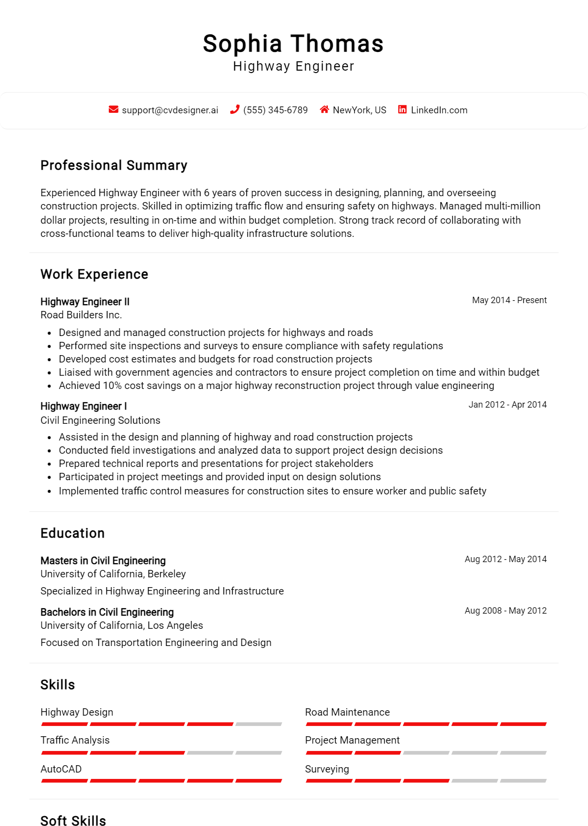 Highway Engineer Resume Example