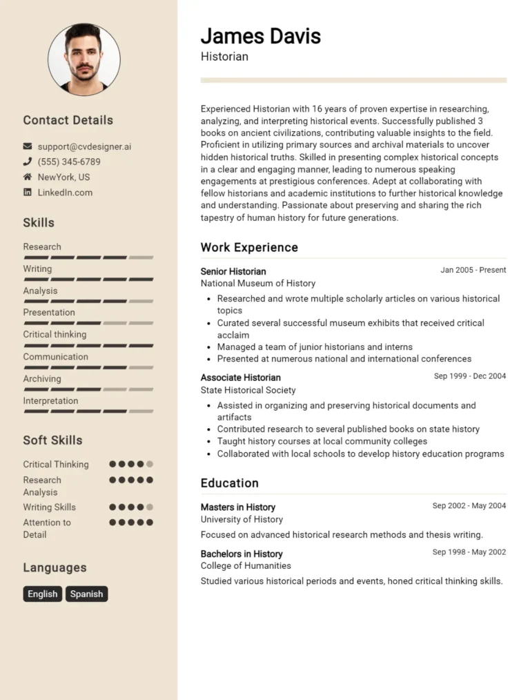Historian CV Example For 2025: Free Downloadable Templates
