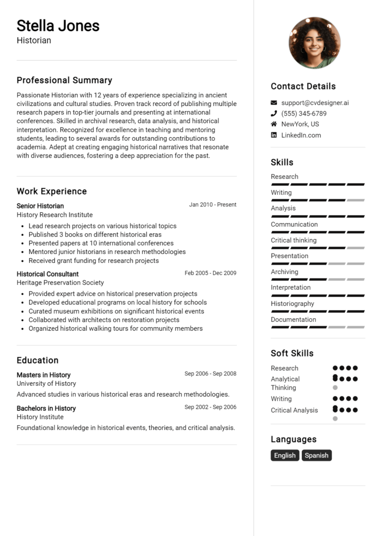 Historian Resume Example for 2025: How to Create a Professional CV