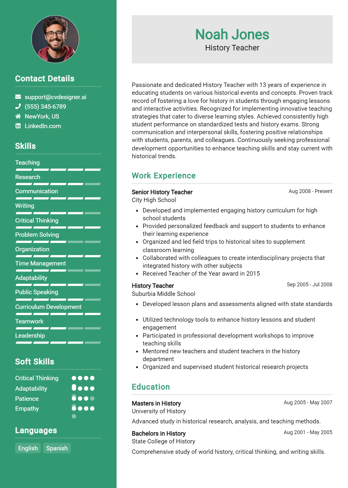 History Teacher Resume Example