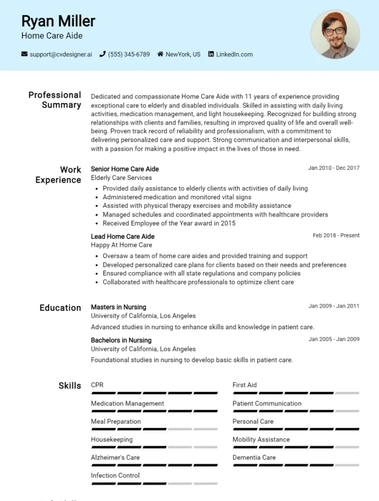 Home Care Aide CV Example For 2025: How to Create a Professional CV