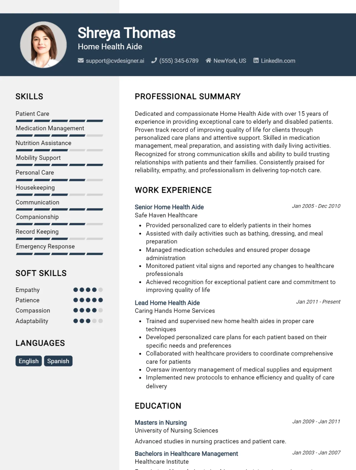 Home Health Aide CV Example