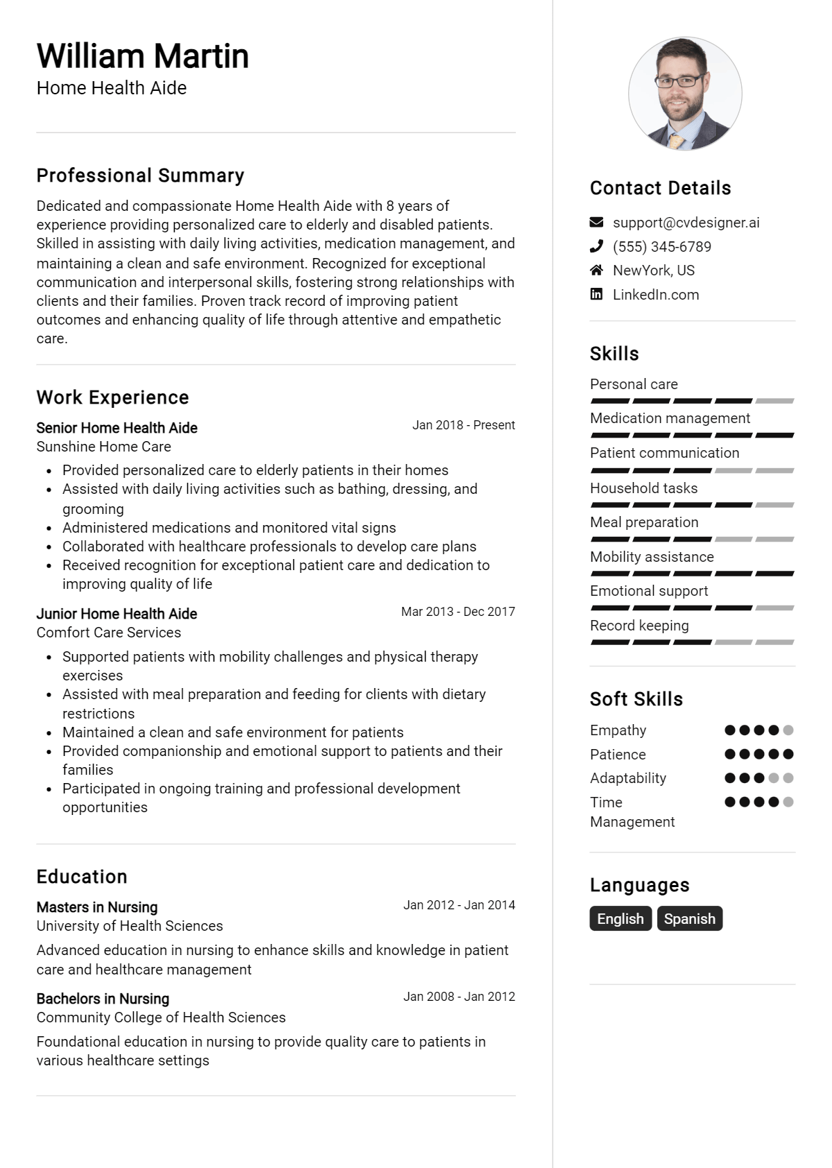 Home Health Aide Resume Example