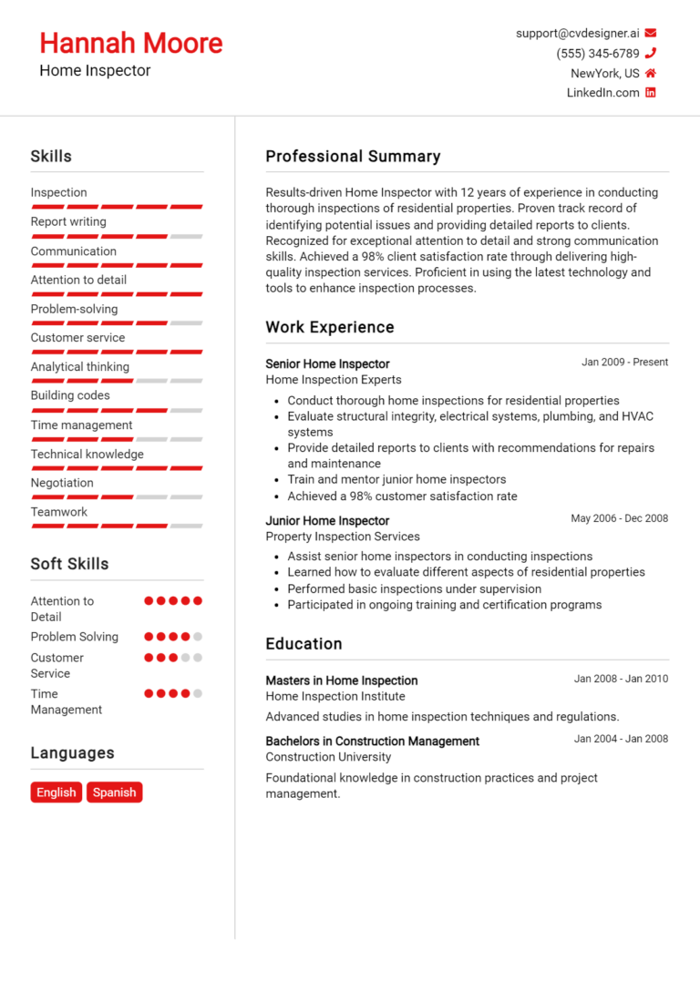Home Inspector Resume Example for 2025: Examples & Free Templates