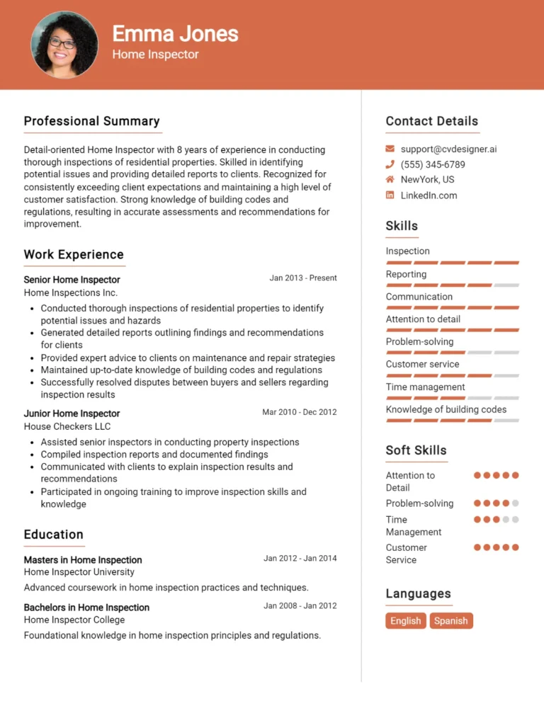 Home Inspector CV Example For 2025: Top Tips & Samples
