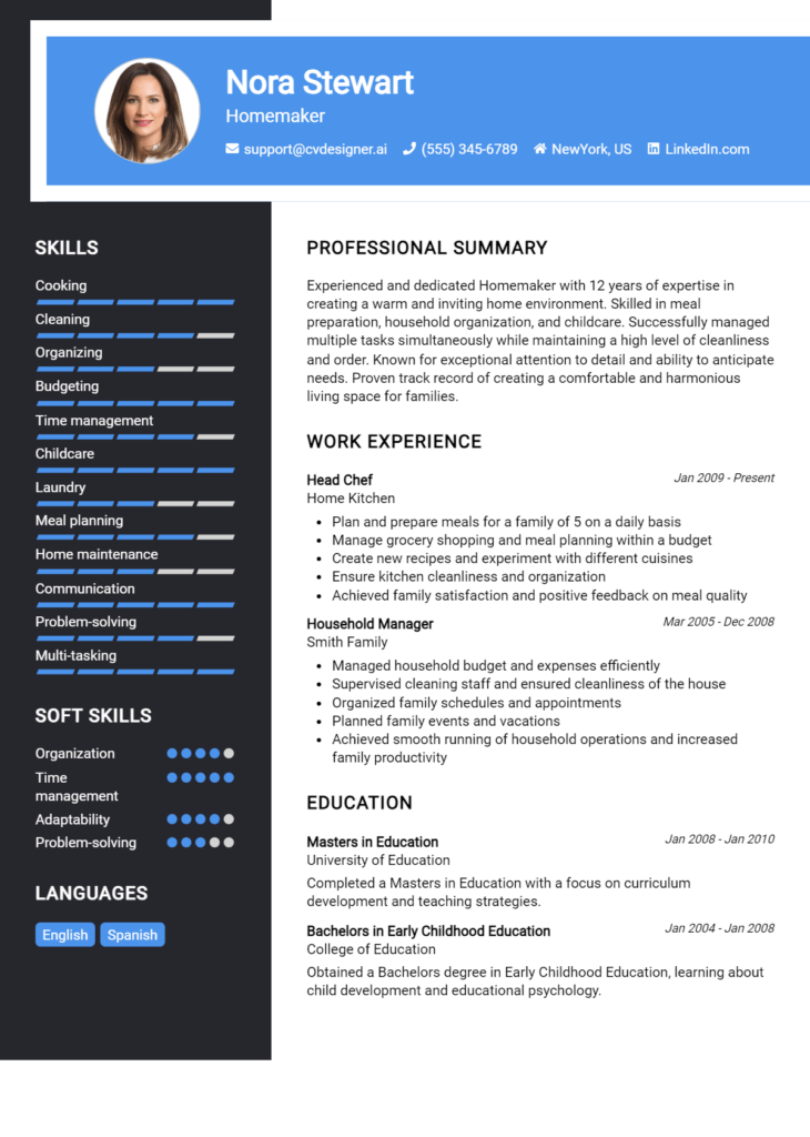 Homemaker Resume Example for 2024 - Homemaker Resume Example 730x1024 