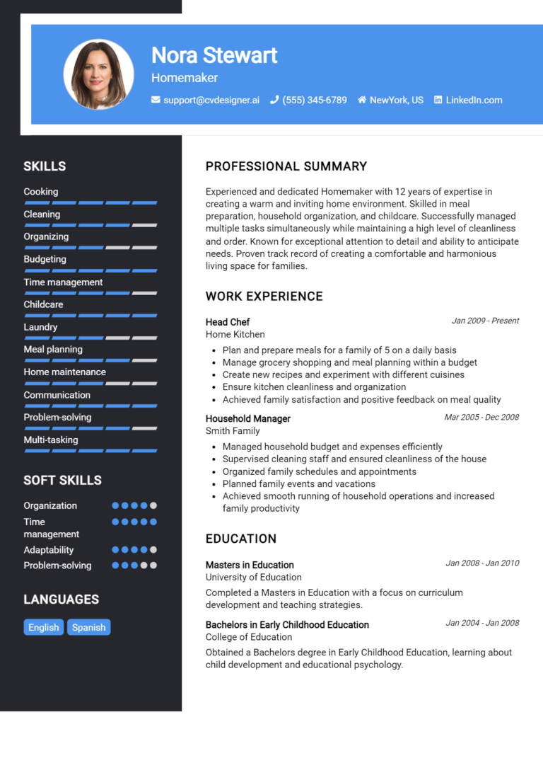 Homemaker Resume Example for 2025: Tips to Stand Out