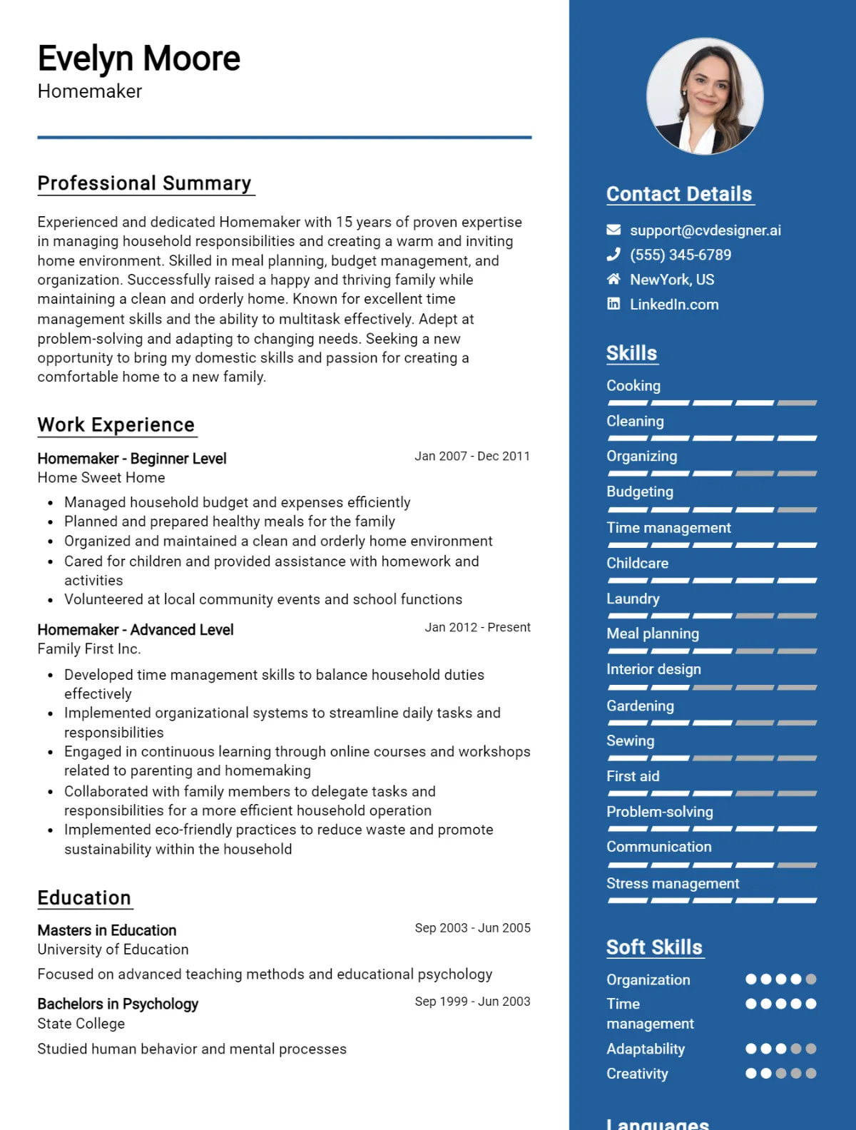 Homemaker CV Example