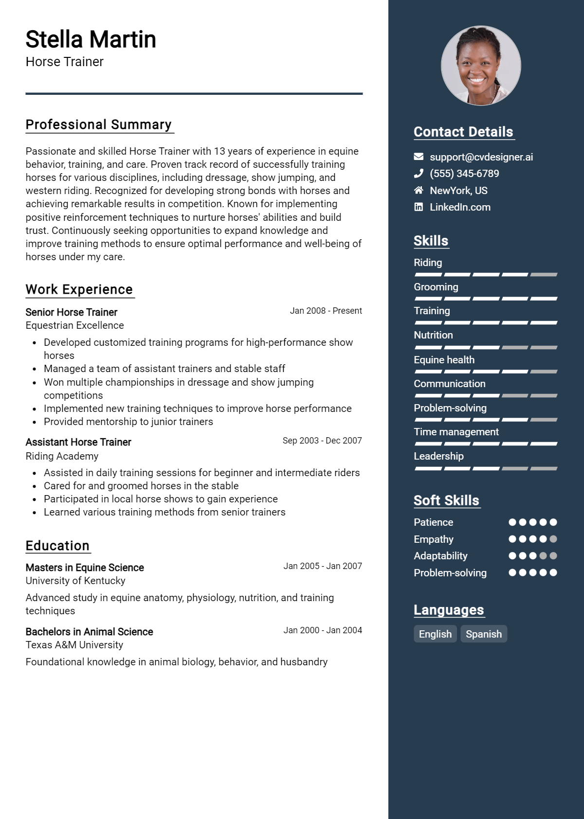 Horse Trainer Resume Example