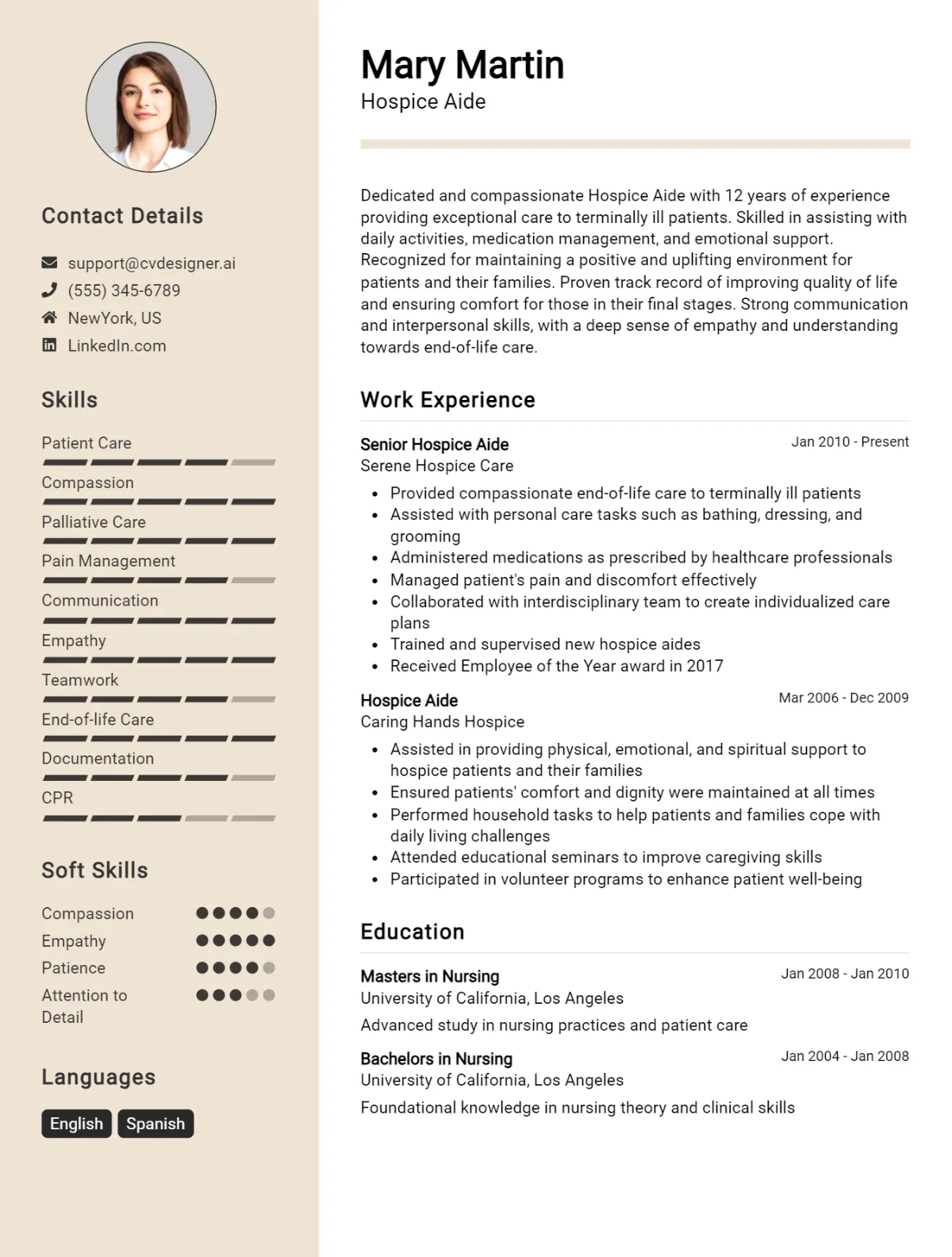 Hospice Aide CV Example