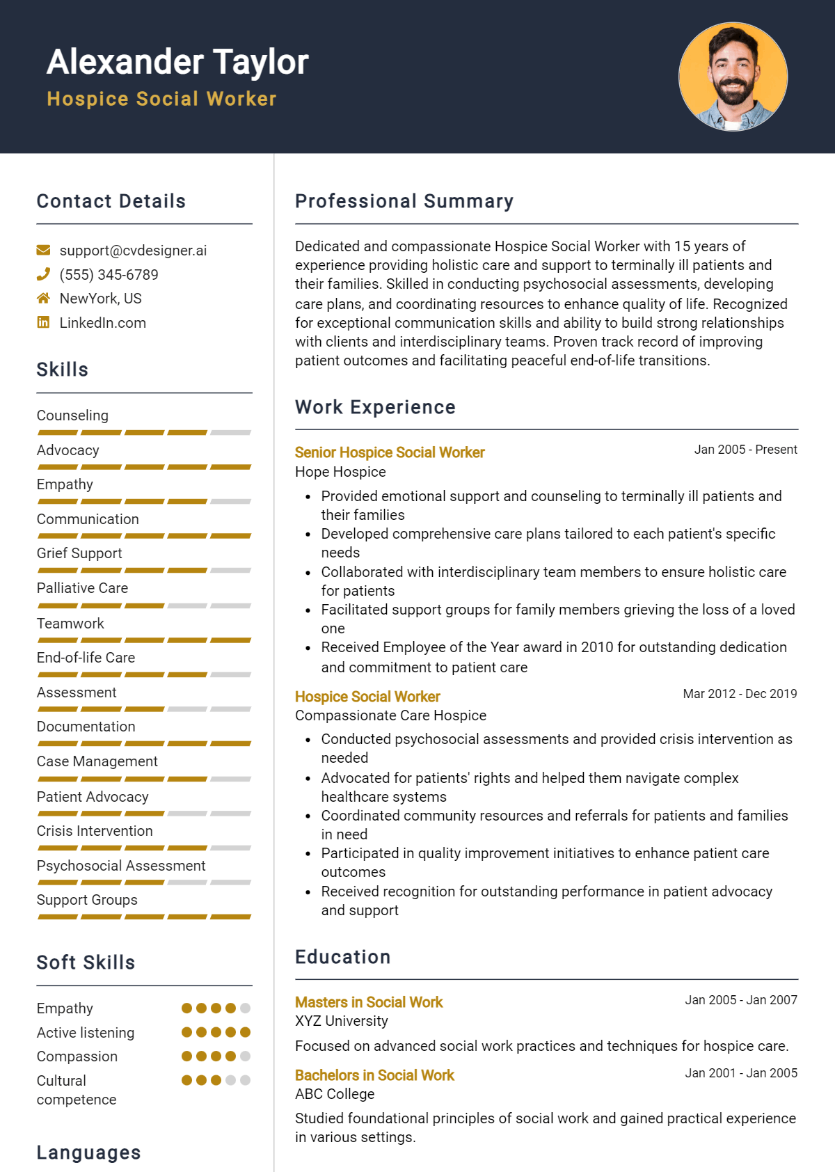 Hospice Social Worker Resume Example