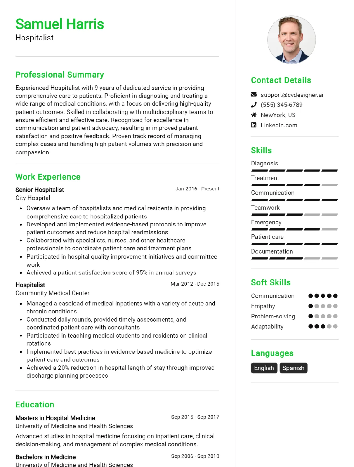 Hospitalist CV Example