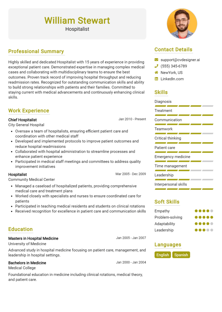 Hospitalist Resume Example for 2025: Tips to Stand Out