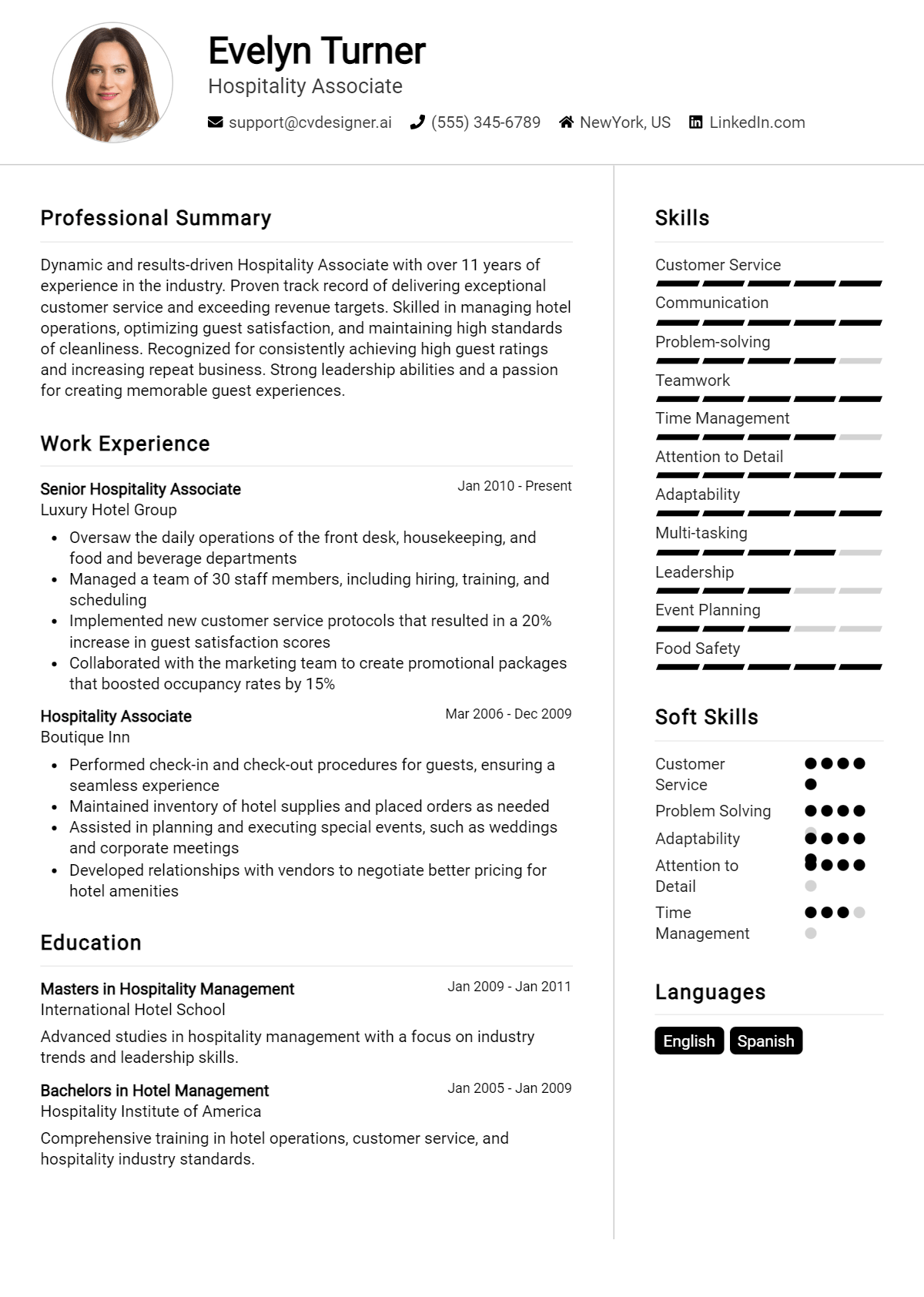 Hospitality Associate Resume Example