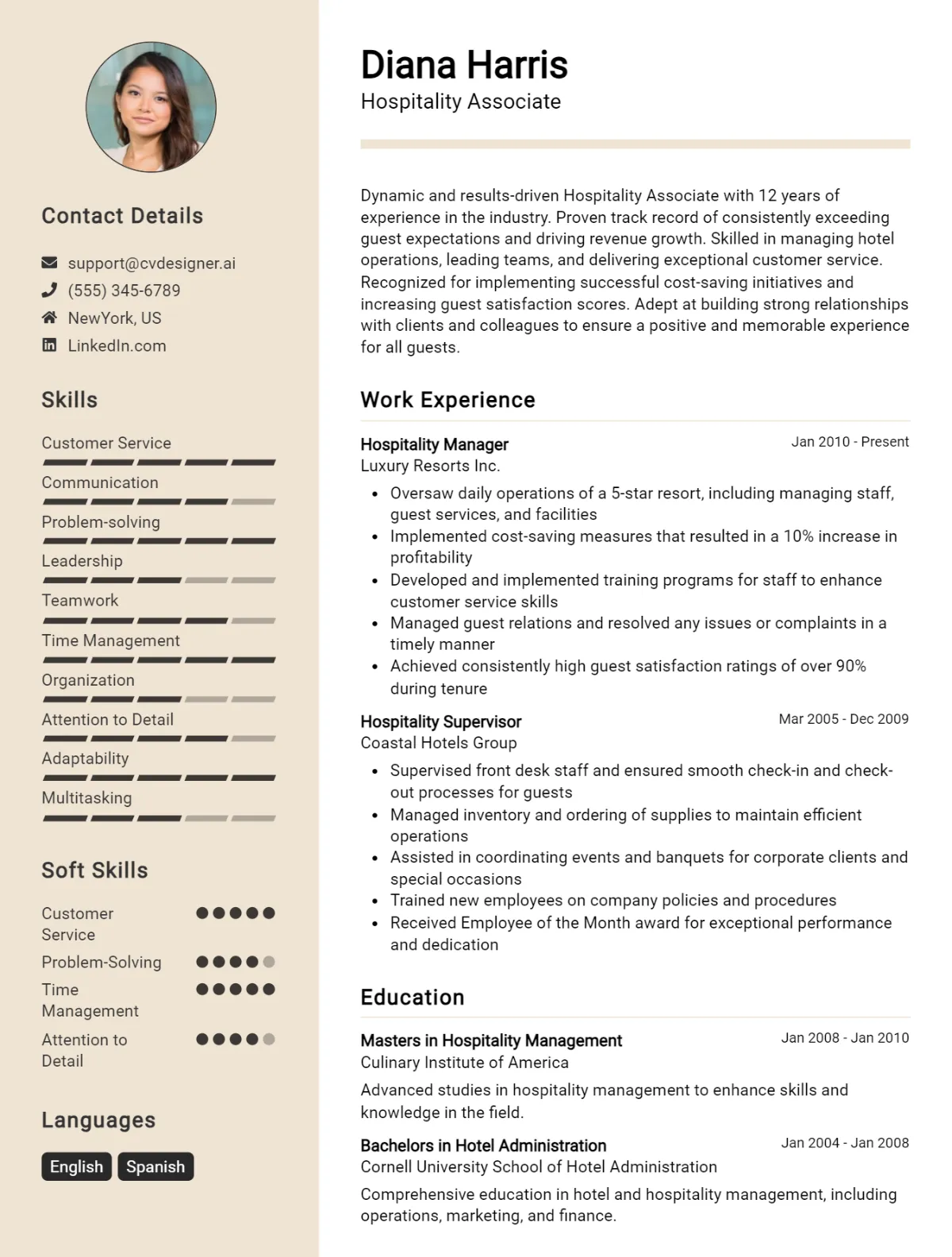 Hospitality Associate CV Example