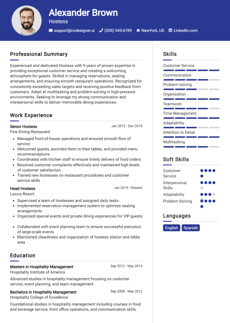 Hostess Resume Example for 2025: Best Formatting Tips
