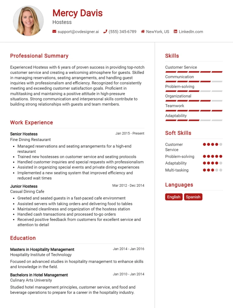 Hostess CV Example For 2025: Top Tips & Samples