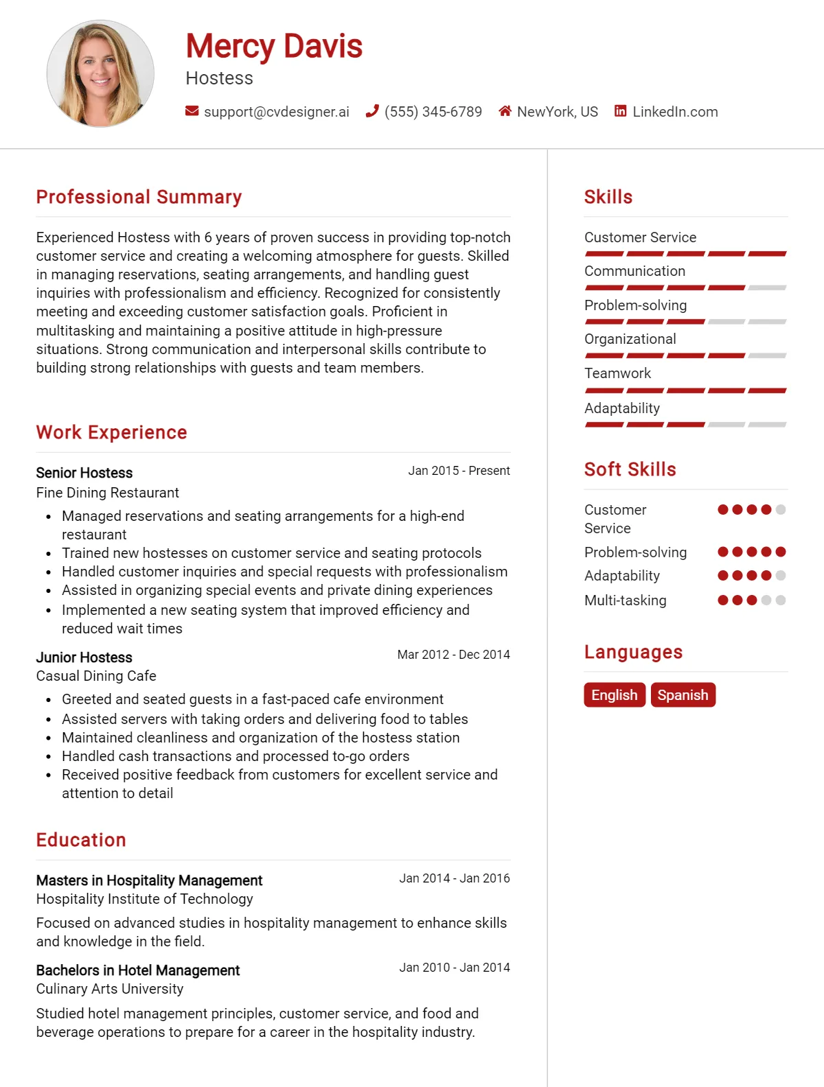 Hostess CV Example (1)