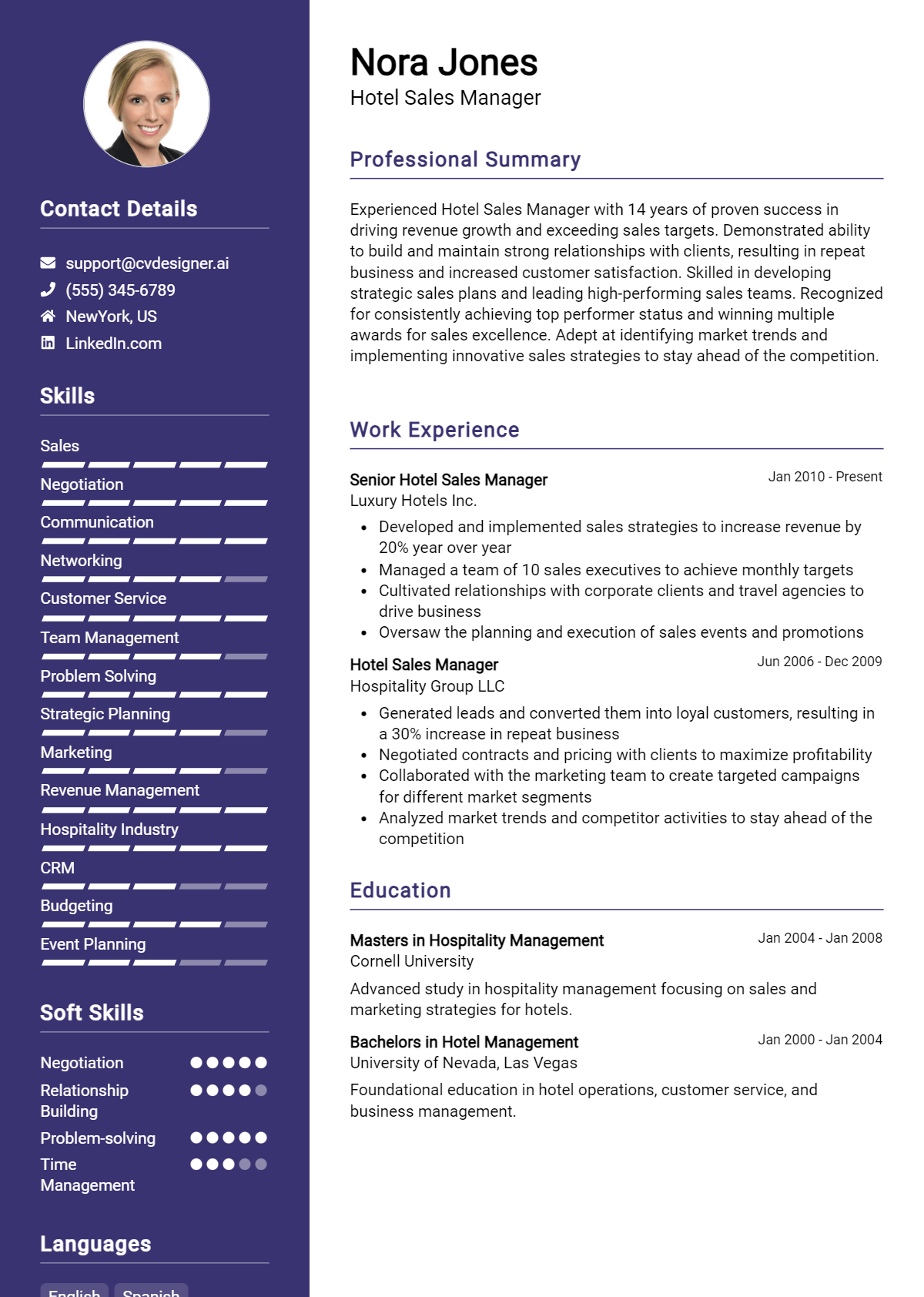 Hotel Sales Manager Resume Example