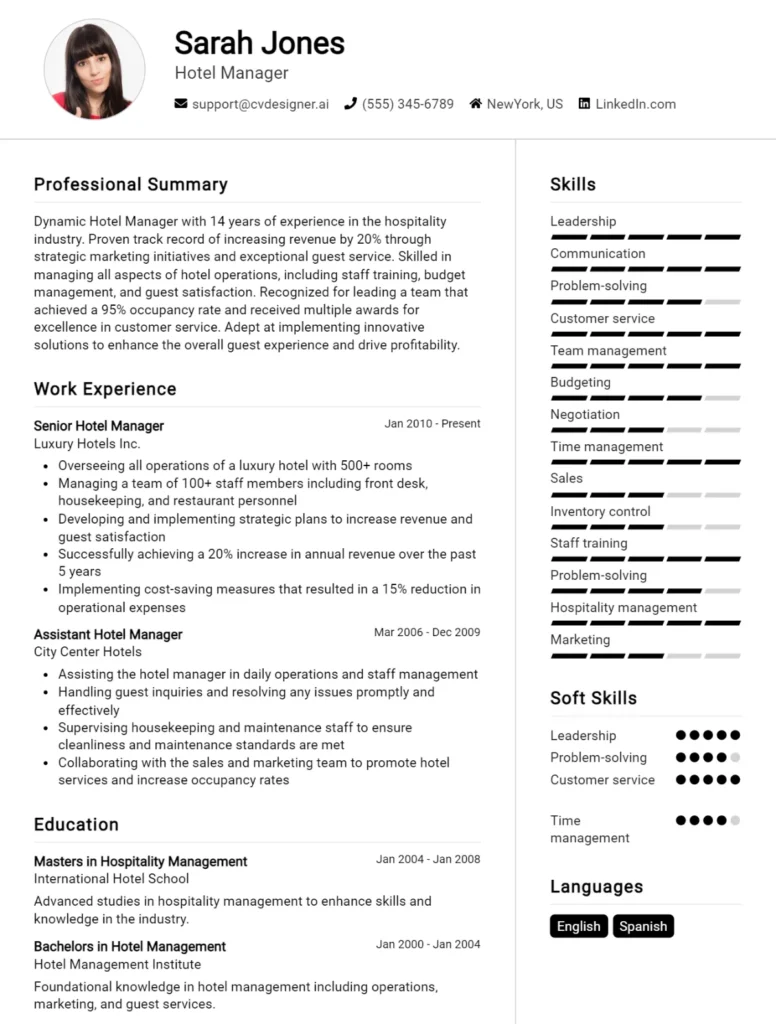 Hotel Manager CV Example