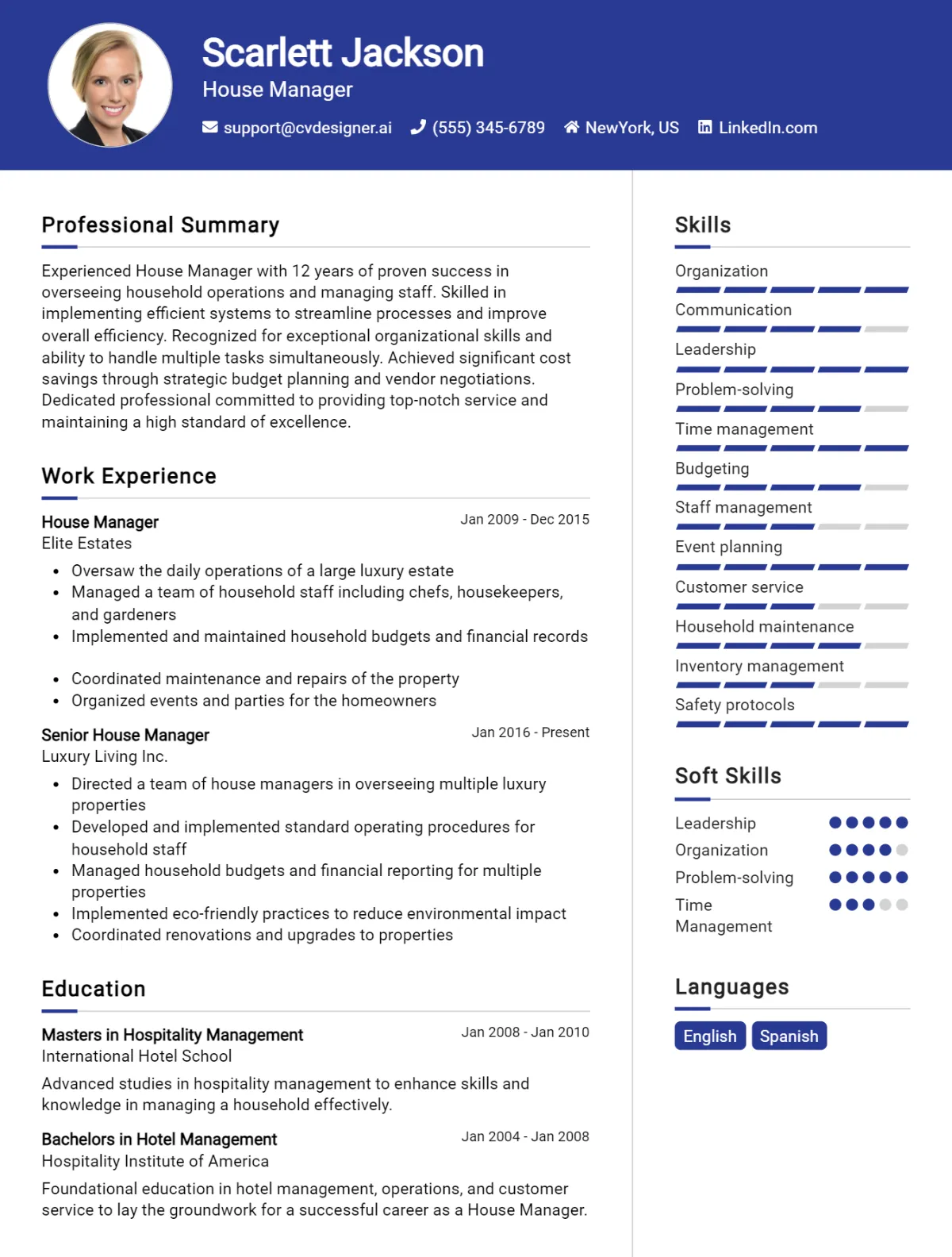 House Manager CV Example