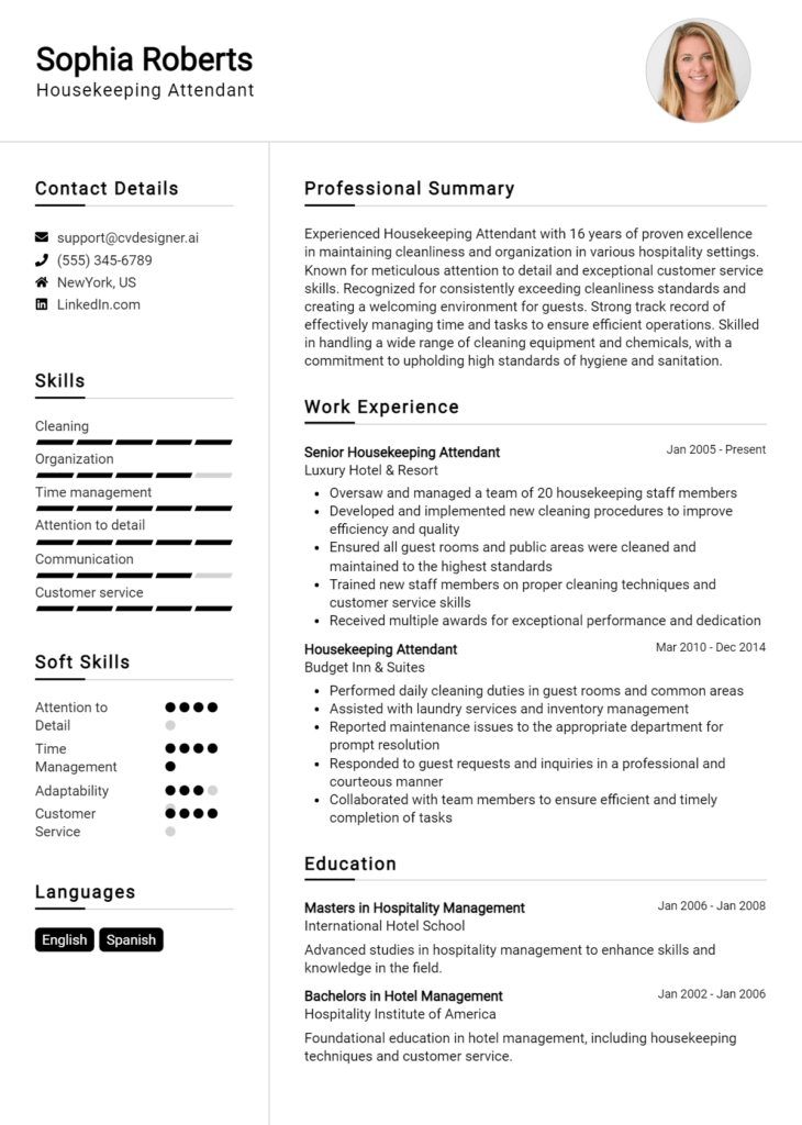 Housekeeping Attendant Resume Example