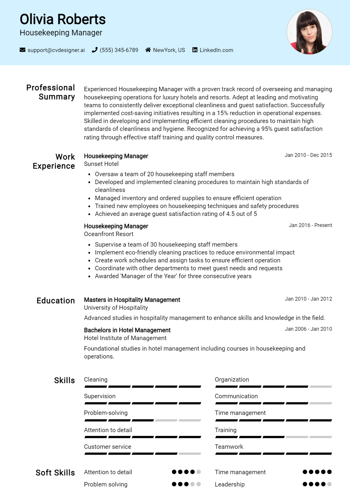 Housekeeping Manager Resume Example