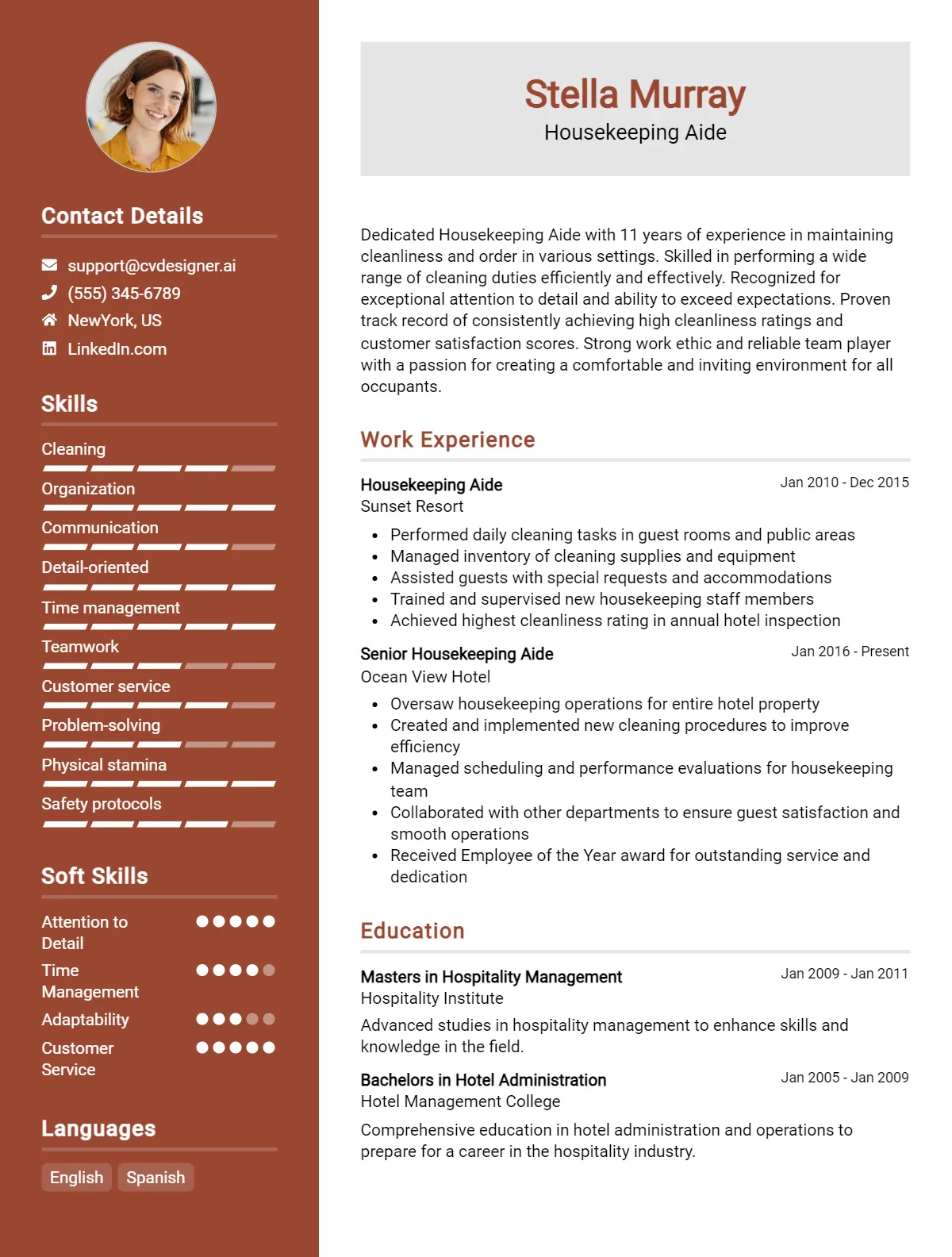 Housekeeping Aide CV Example