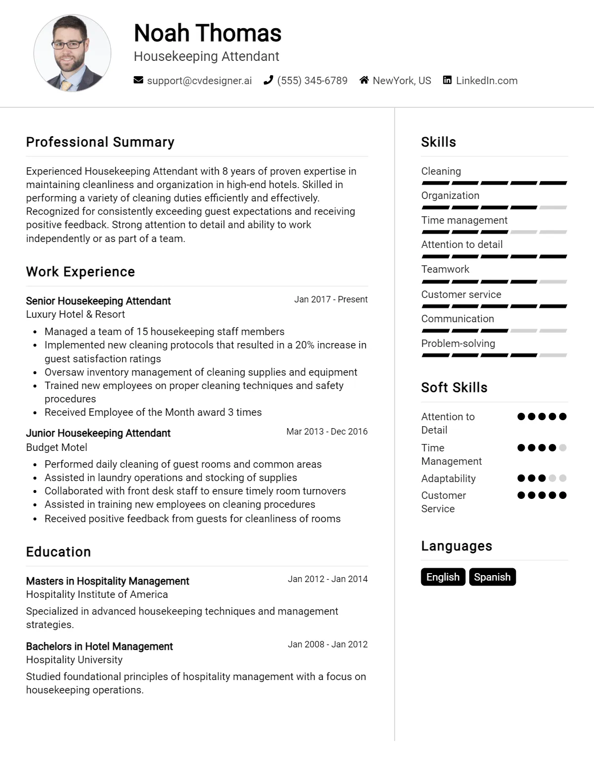 Housekeeping Attendant CV Example