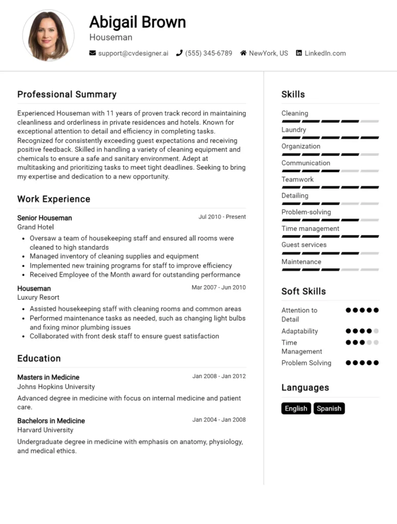 Houseman CV Example