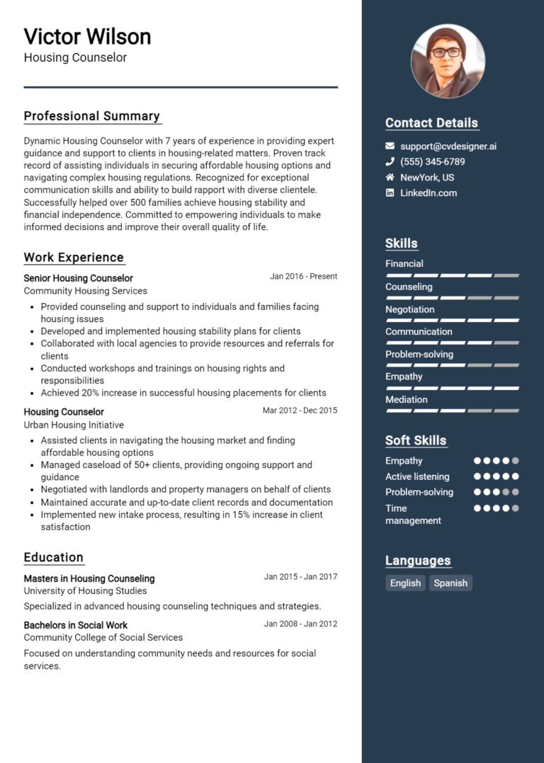 Housing Counselor Resume Example for 2025: How to Craft a Winning CV
