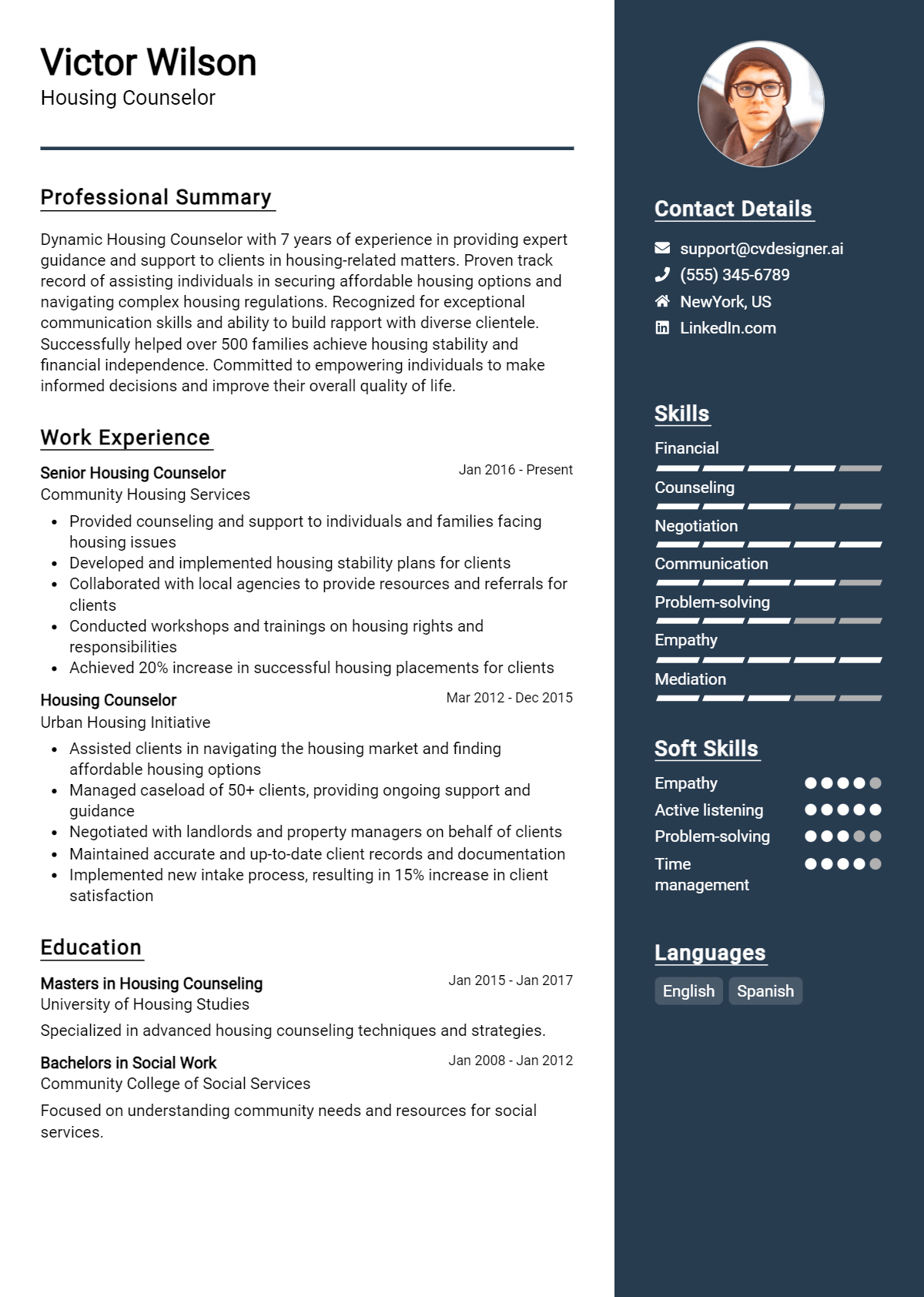 Housing Counselor Resume Example