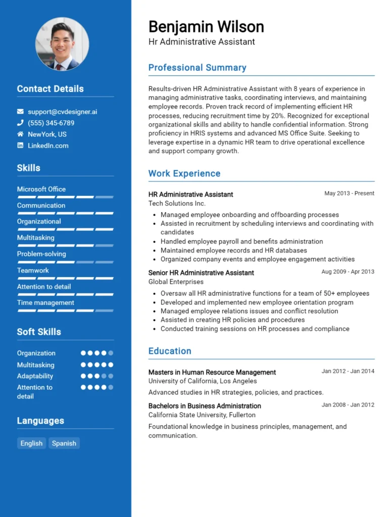 Hr Administrative Assistant CV Example