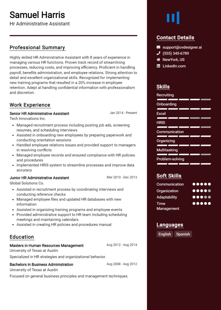 Hr Administrative Assistant Resume Example