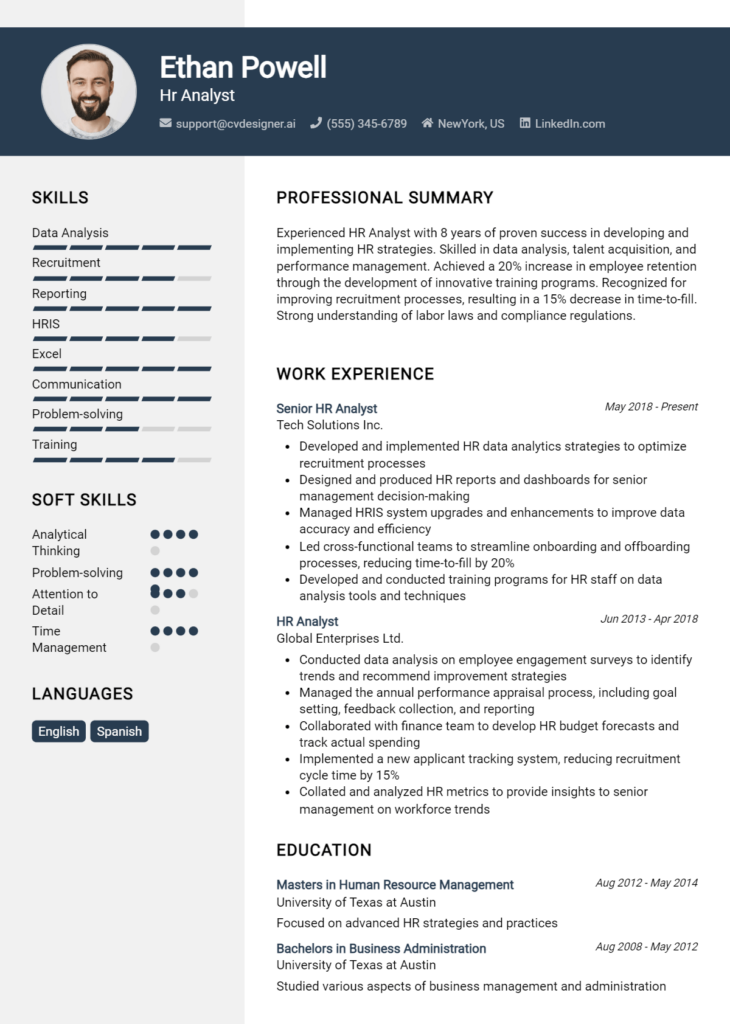 Hr Analyst Resume Example