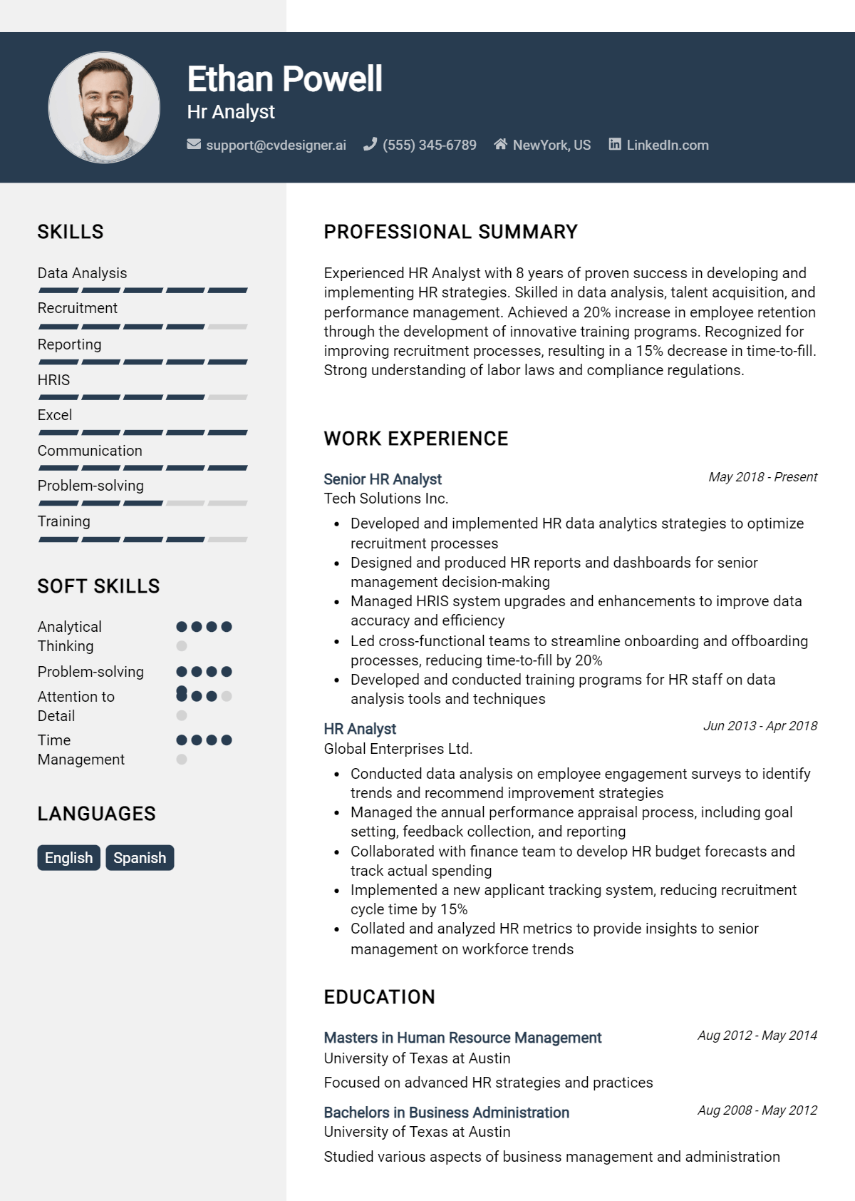 Hr Analyst Resume Example