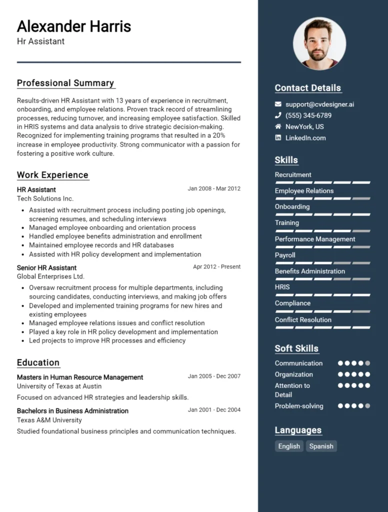 Hr Assistant CV Example