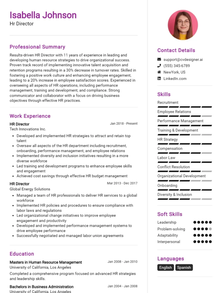 Hr Director CV Example