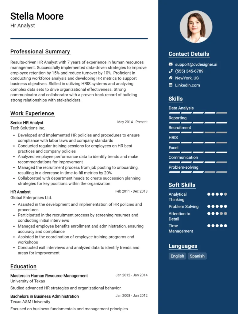 Hr Analyst CV Example