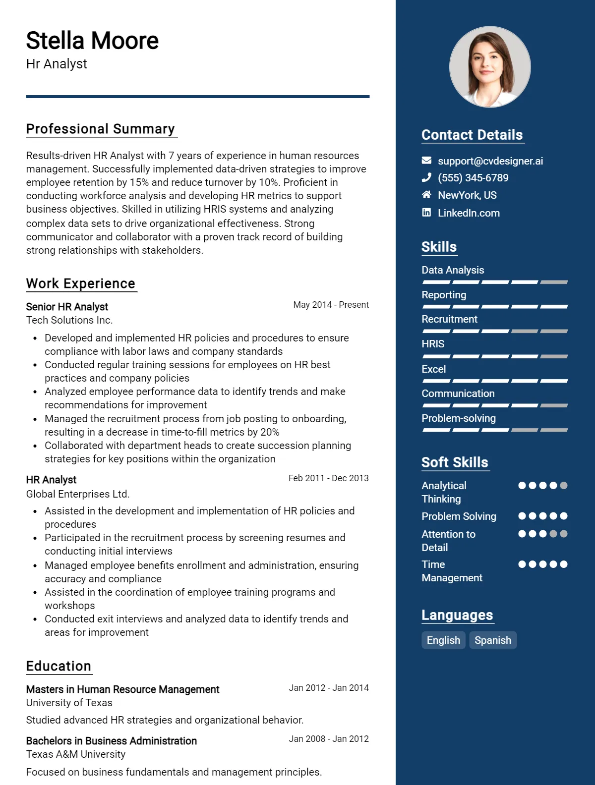 HR Analyst CV Example For 2024: Best Tips & Templates - CVDesigner.ai