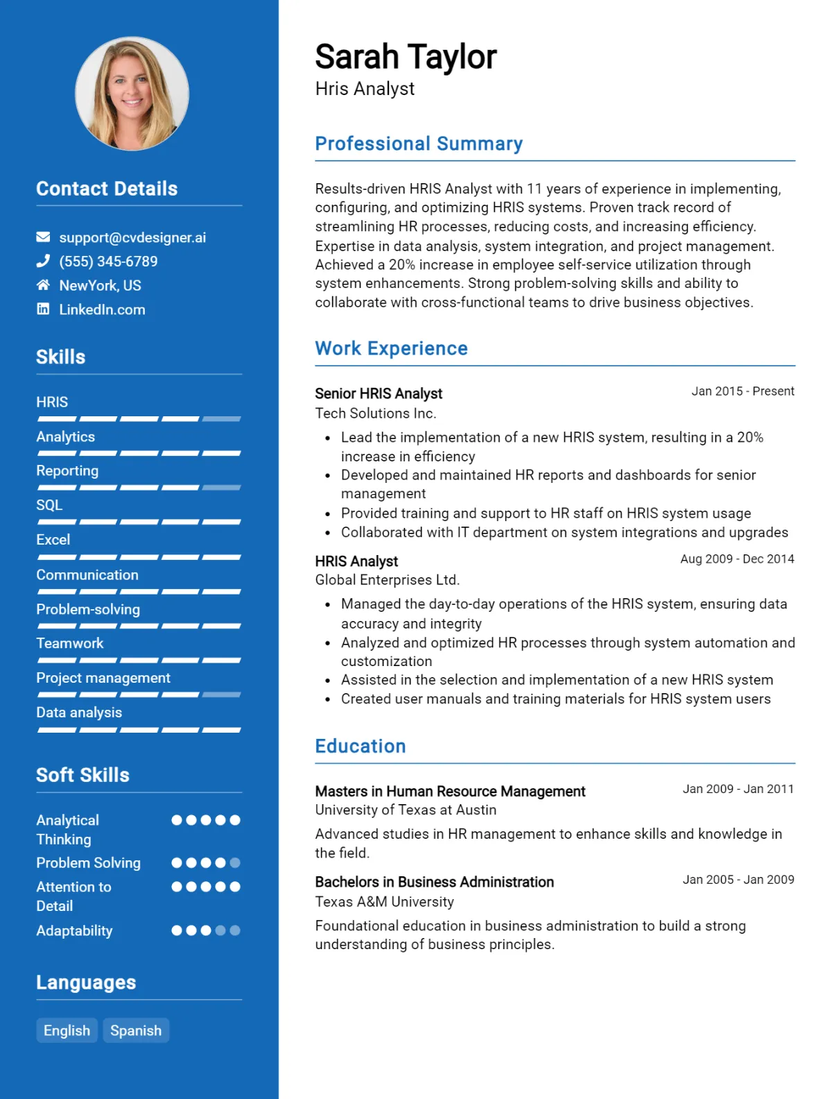 Hris Analyst CV Example