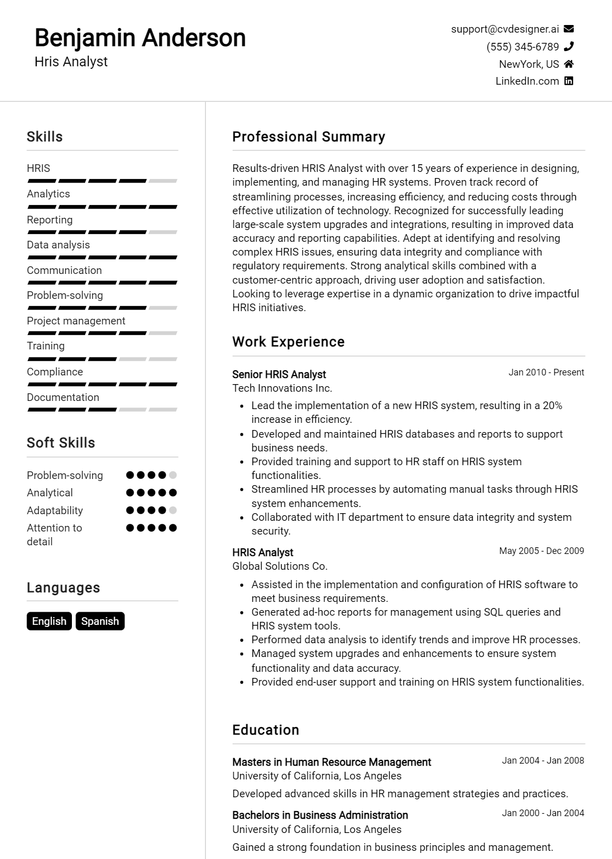 Hris Analyst Resume Example